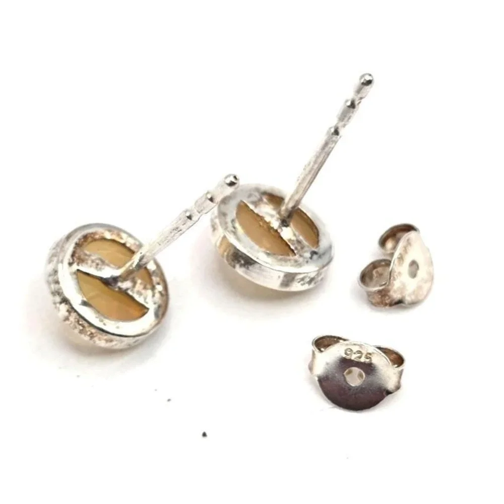 Natural Ethiopian Opal Stud Earrings Round 7.3 mm Sterling Silver 925 Handmade